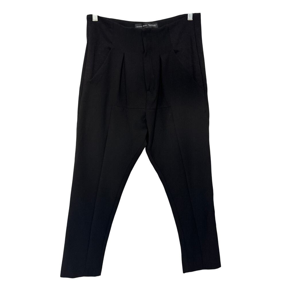 ZARA MAN Black Business Tapered Pants with Ribbed Side Panels medium